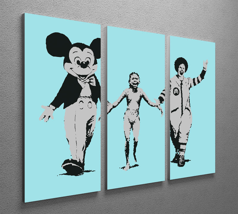 Banksy Mickey and Ronald Light Blue 3 Split Panel Canvas Print - Canvas Art Rocks - 2