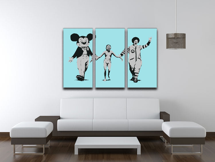 Banksy Mickey and Ronald Light Blue 3 Split Panel Canvas Print - Canvas Art Rocks - 3