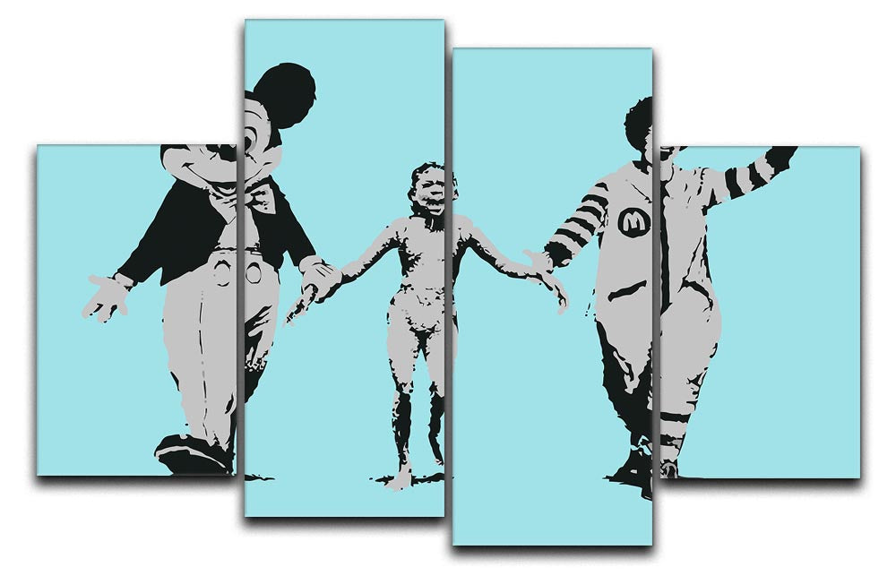 Banksy Mickey and Ronald Light Blue 4 Split Panel Canvas - Canvas Art Rocks - 1