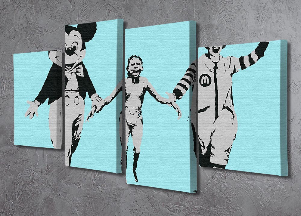 Banksy Mickey and Ronald Light Blue 4 Split Panel Canvas - Canvas Art Rocks - 2