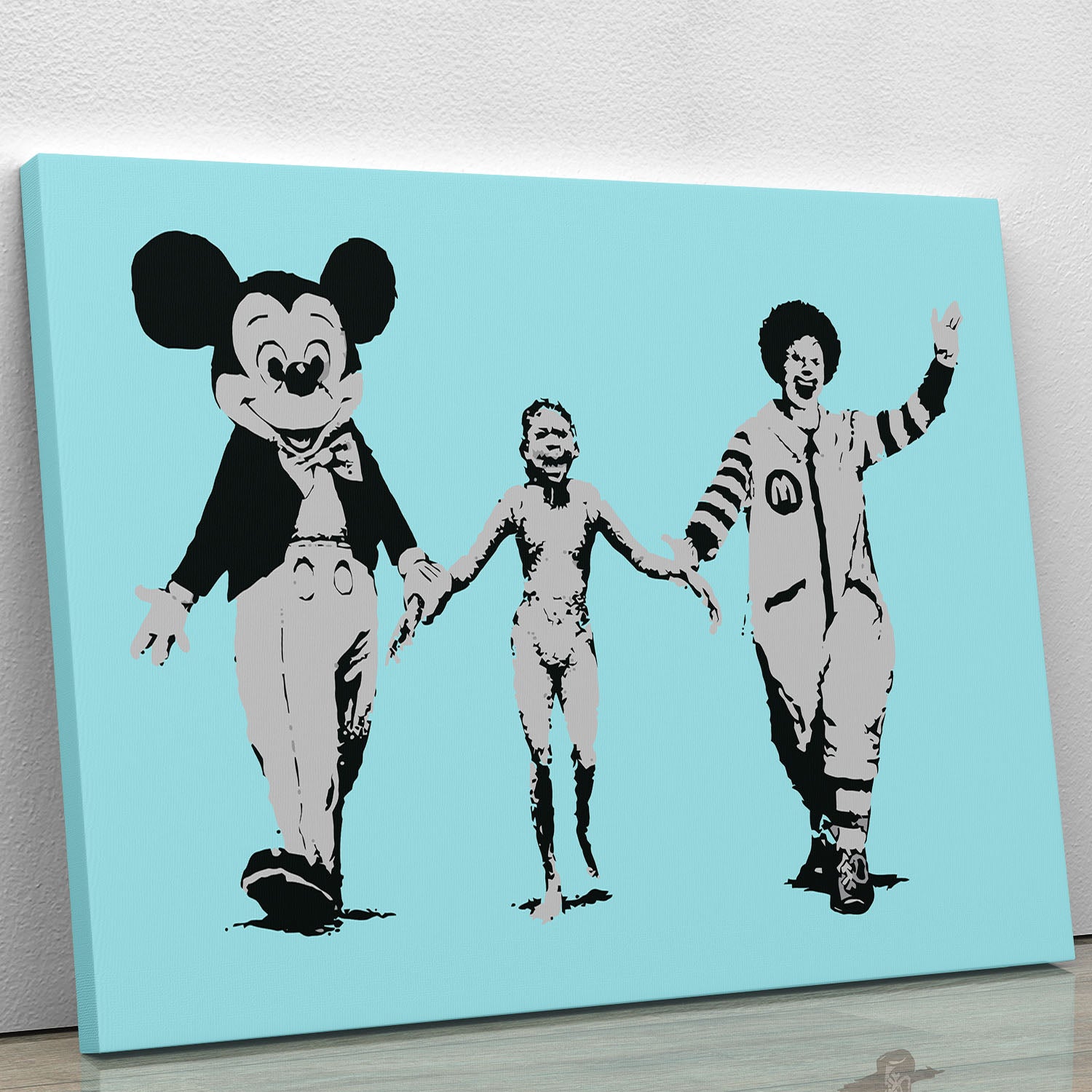 Banksy Mickey and Ronald Light Blue Canvas Print or Poster - Canvas Art Rocks - 1