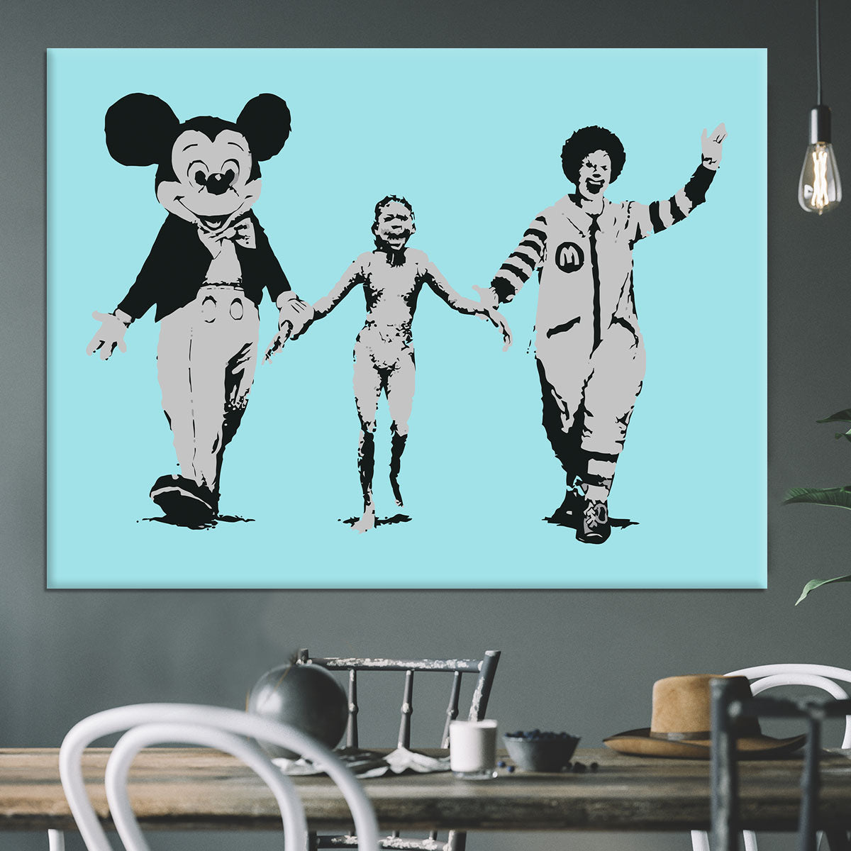 Banksy Mickey and Ronald Light Blue Canvas Print or Poster - Canvas Art Rocks - 3