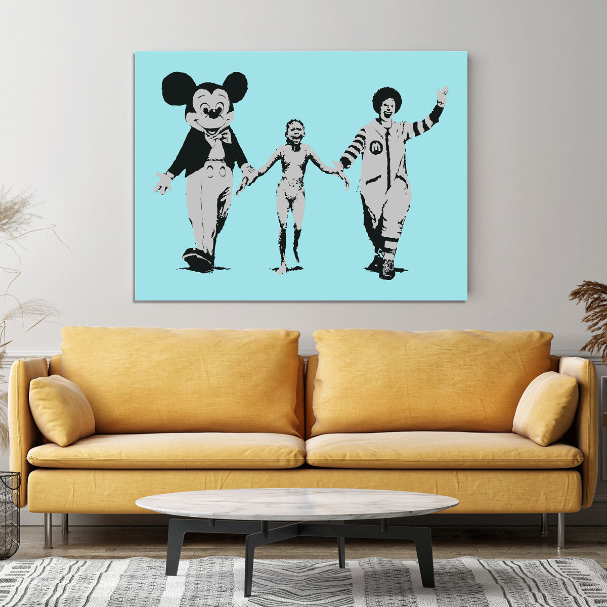 Banksy Mickey and Ronald Light Blue Canvas Print or Poster - Canvas Art Rocks - 4