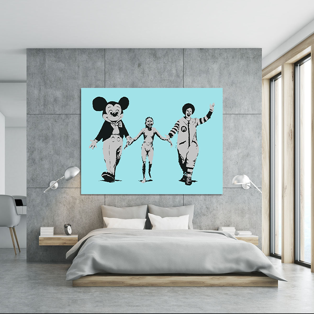 Banksy Mickey and Ronald Light Blue Canvas Print or Poster - Canvas Art Rocks - 5