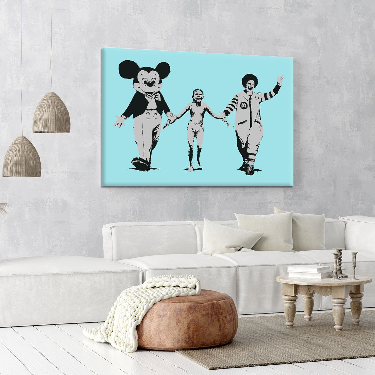 Banksy Mickey and Ronald Light Blue Canvas Print or Poster - Canvas Art Rocks - 6