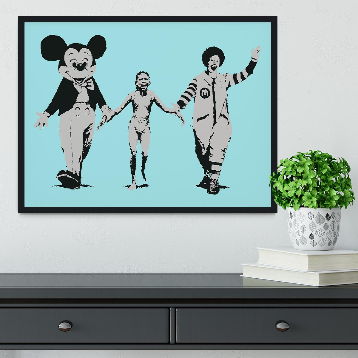 Banksy Mickey and Ronald Light Blue Framed Print - Canvas Art Rocks - 2