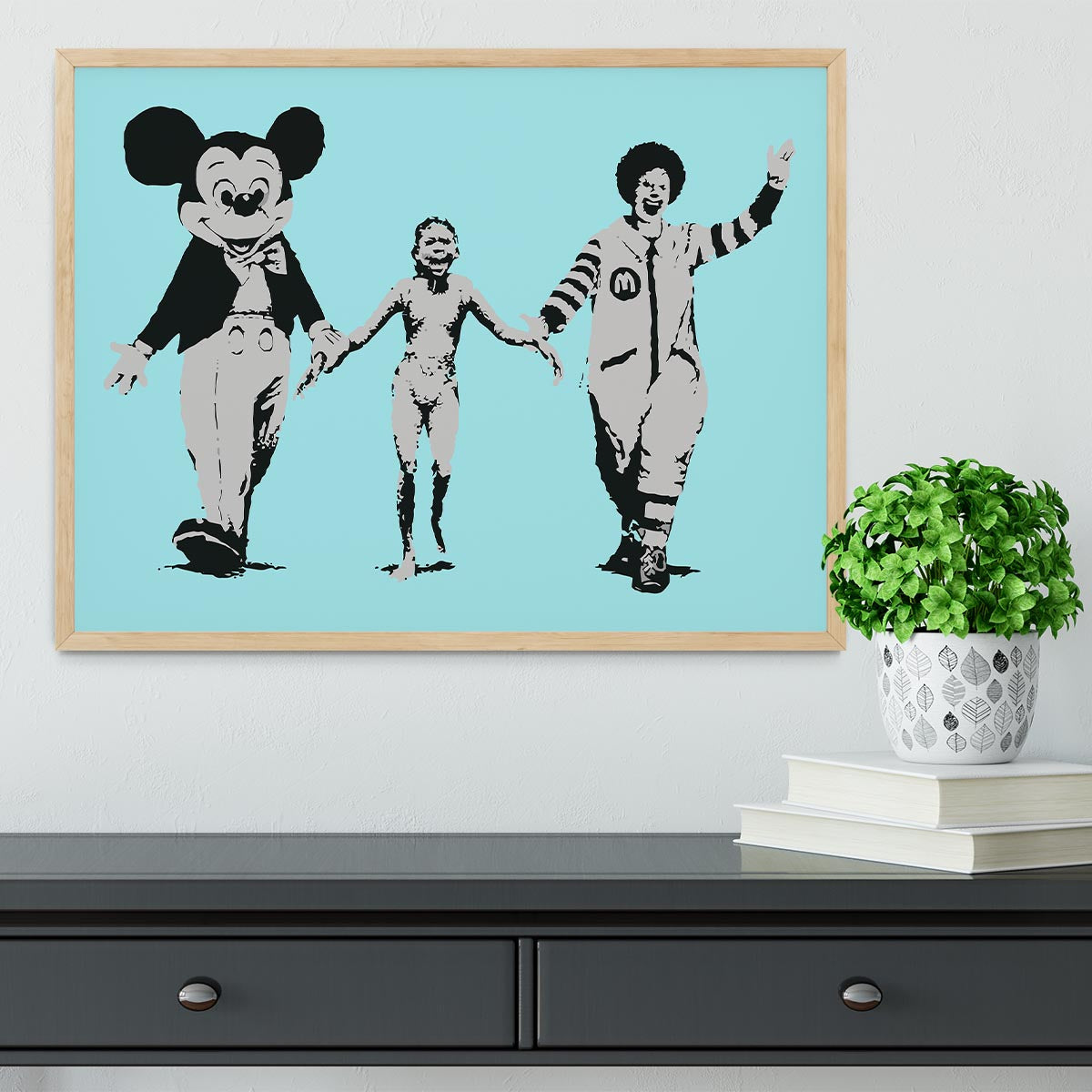 Banksy Mickey and Ronald Light Blue Framed Print - Canvas Art Rocks - 4