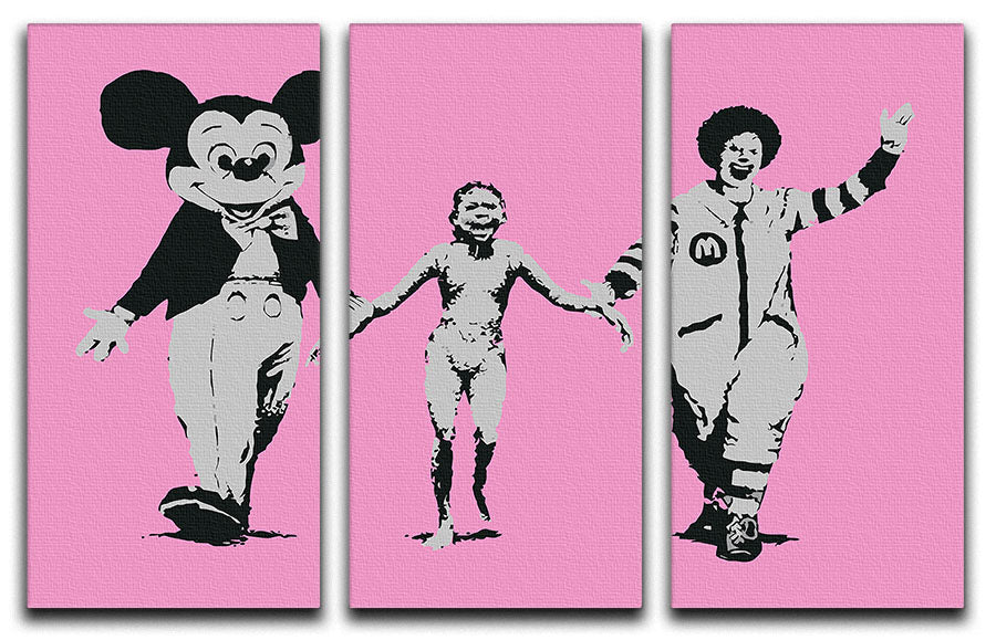 Banksy Mickey and Ronald Pink 3 Split Panel Canvas Print - Canvas Art Rocks - 1