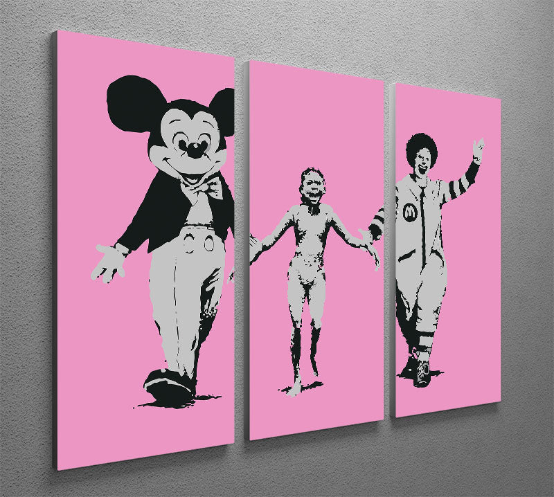 Banksy Mickey and Ronald Pink 3 Split Panel Canvas Print - Canvas Art Rocks - 2