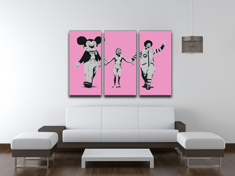 Banksy Mickey and Ronald Pink 3 Split Panel Canvas Print - Canvas Art Rocks - 3