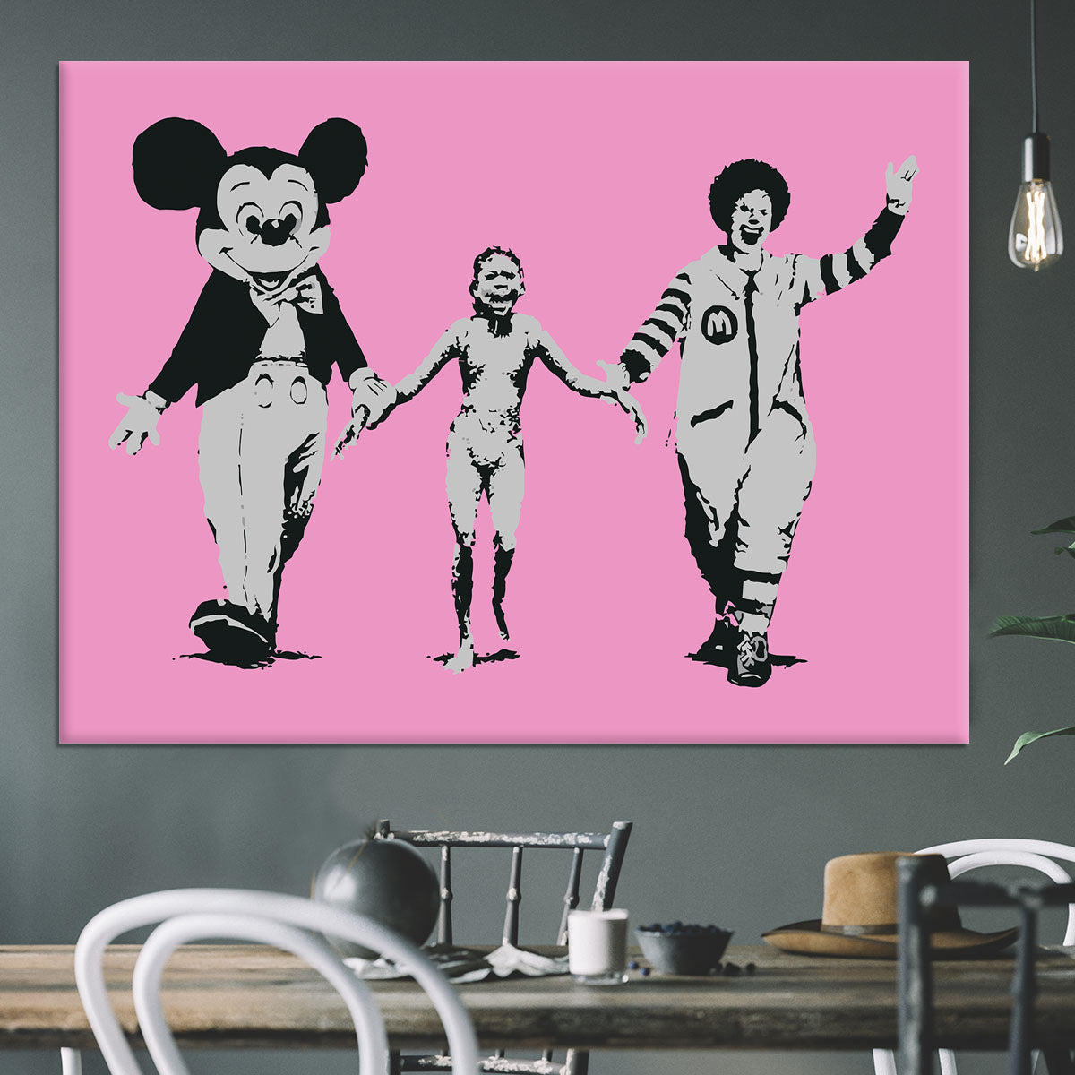 Banksy Mickey and Ronald Pink Canvas Print or Poster - Canvas Art Rocks - 3