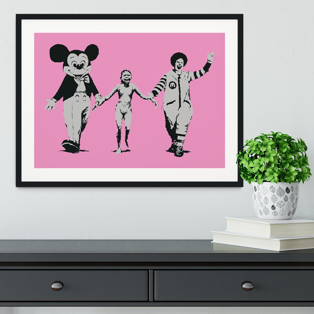 Banksy Mickey and Ronald Pink Framed Print - Canvas Art Rocks - 1