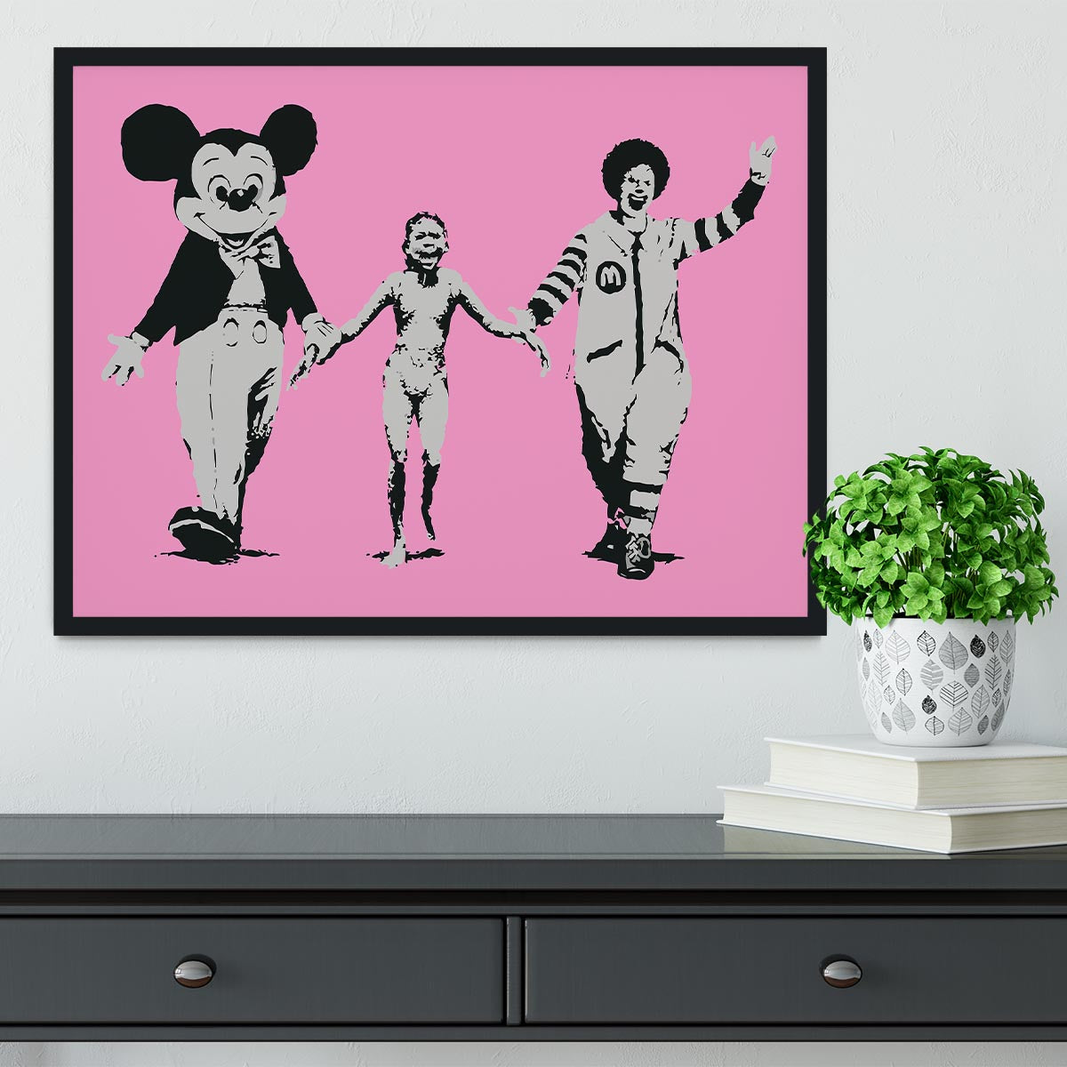 Banksy Mickey and Ronald Pink Framed Print - Canvas Art Rocks - 2