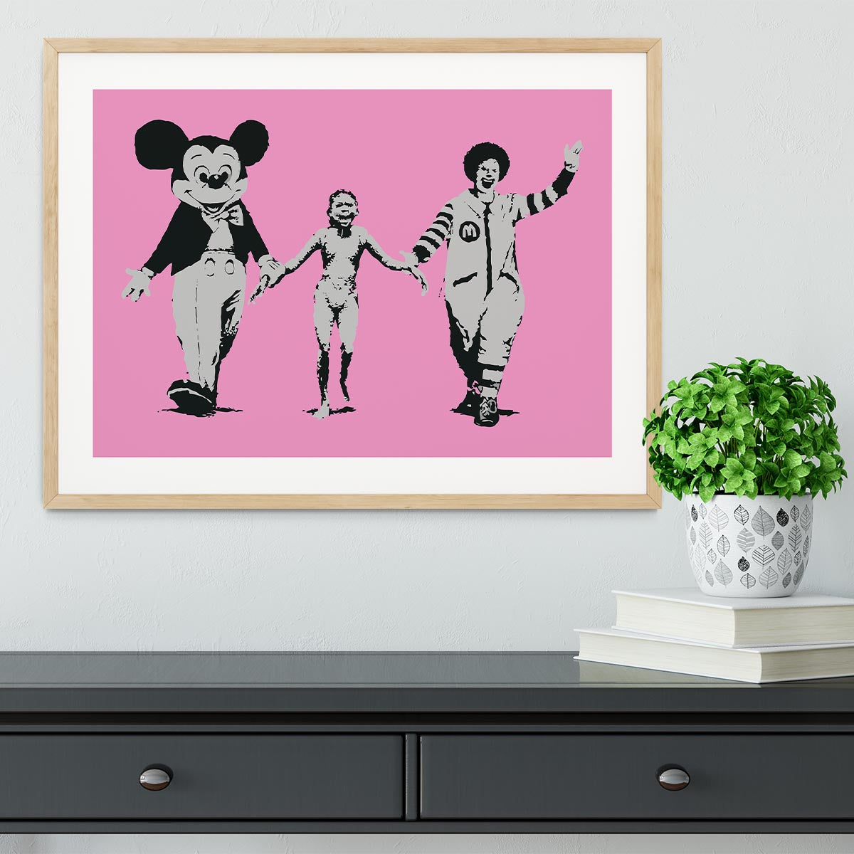 Banksy Mickey and Ronald Pink Framed Print - Canvas Art Rocks - 3