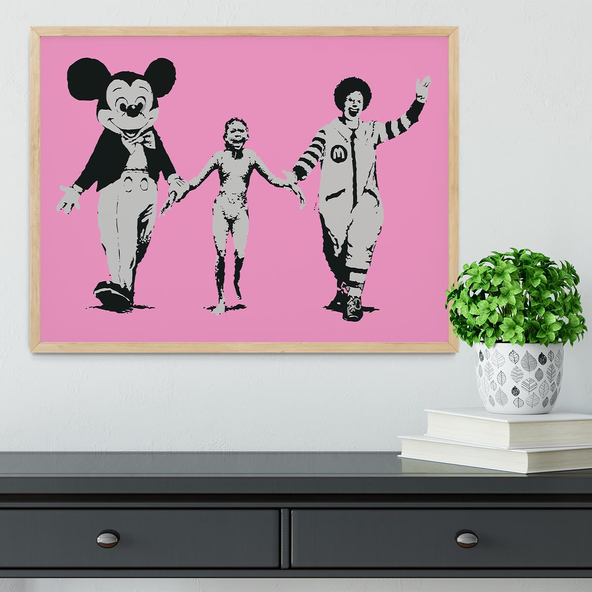 Banksy Mickey and Ronald Pink Framed Print - Canvas Art Rocks - 4