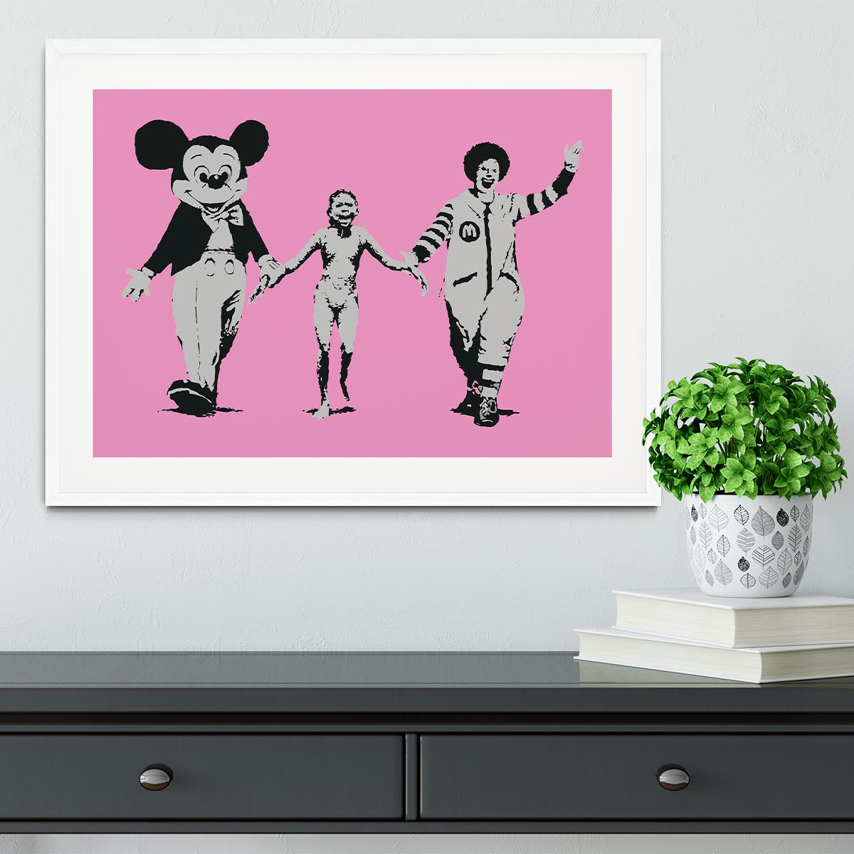 Banksy Mickey and Ronald Pink Framed Print - Canvas Art Rocks - 5