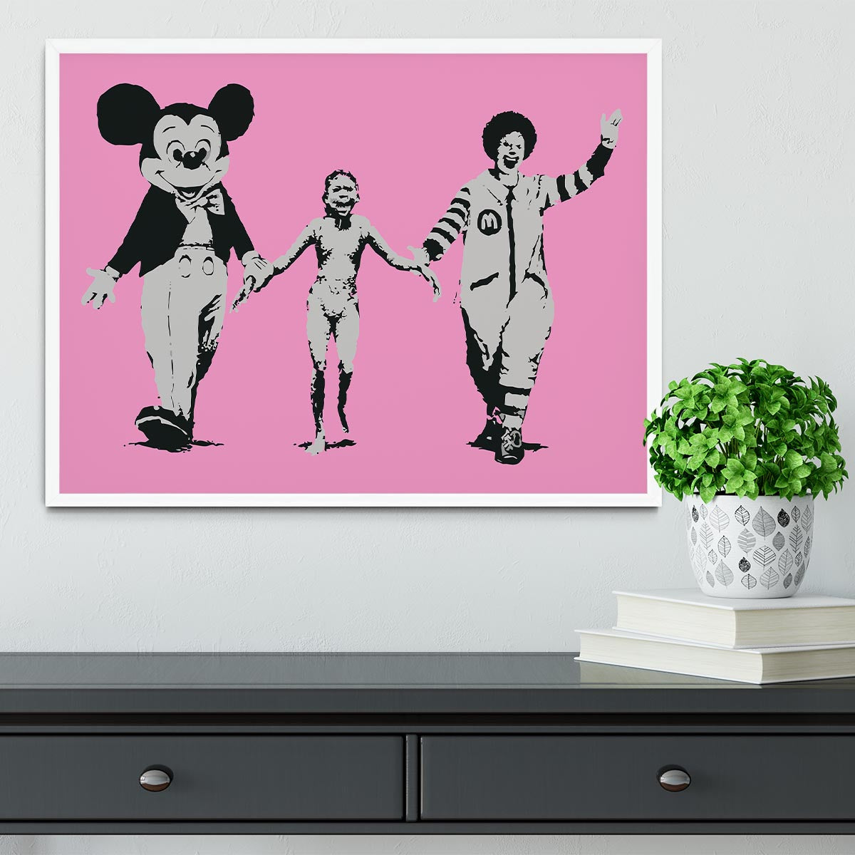 Banksy Mickey and Ronald Pink Framed Print - Canvas Art Rocks -6