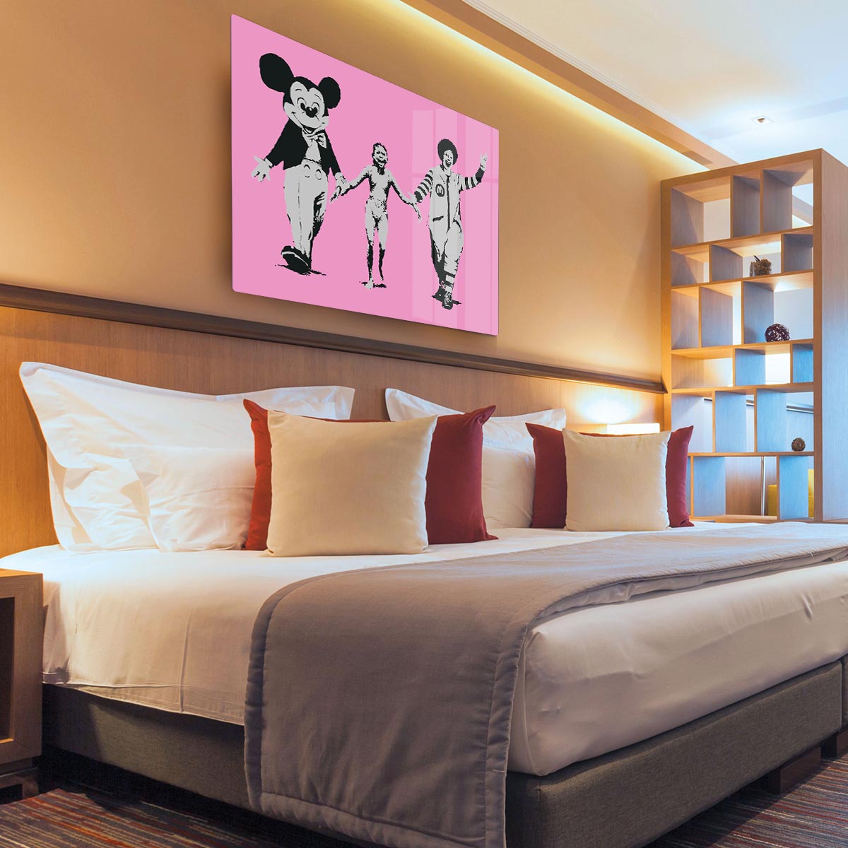 Banksy Mickey and Ronald Pink Acrylic Block - Canvas Art Rocks - 3