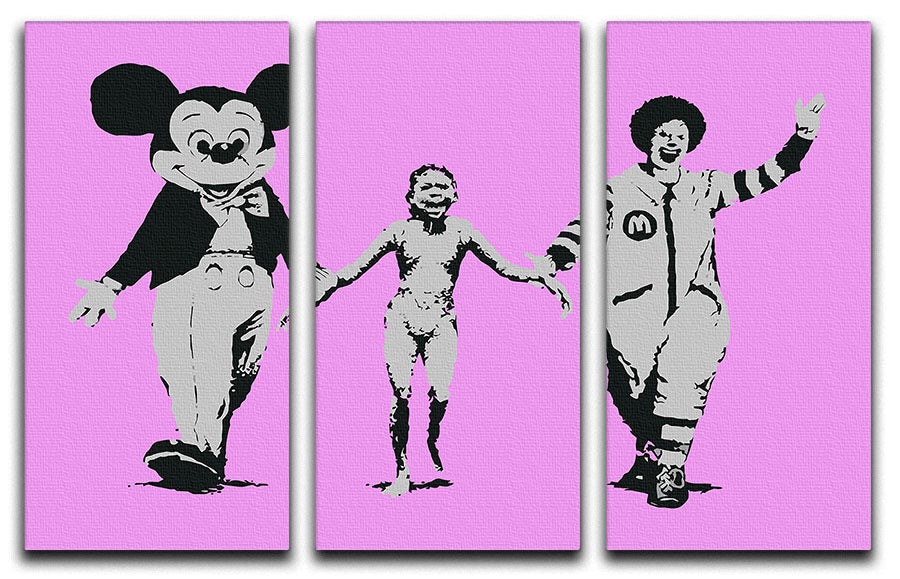 Banksy Mickey and Ronald Purple 3 Split Panel Canvas Print - Canvas Art Rocks - 1