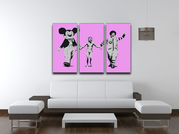 Banksy Mickey and Ronald Purple 3 Split Panel Canvas Print - Canvas Art Rocks - 3