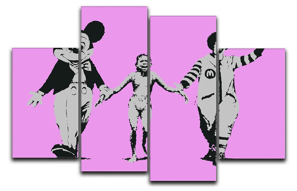 Banksy Mickey and Ronald Purple 4 Split Panel Canvas - Canvas Art Rocks - 1