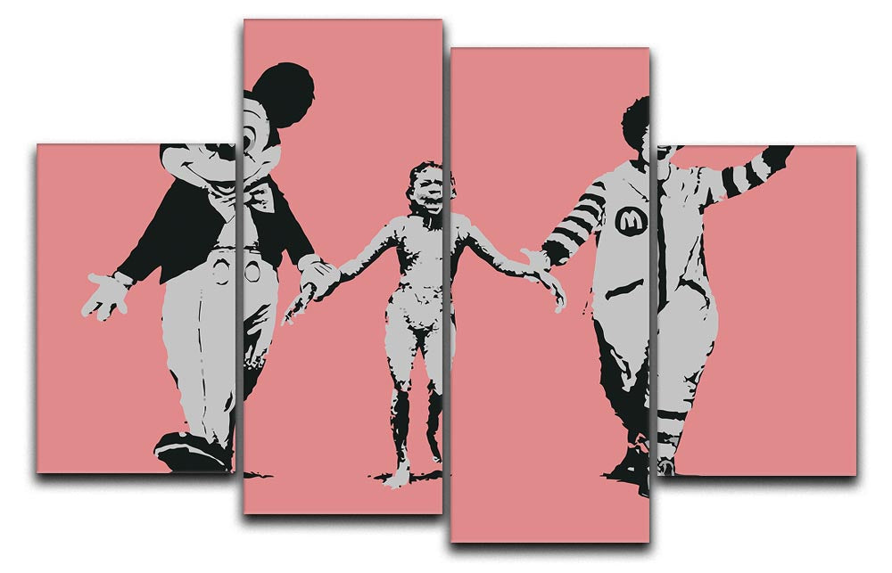 Banksy Mickey and Ronald Red 4 Split Panel Canvas - Canvas Art Rocks - 1