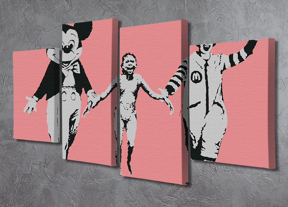 Banksy Mickey and Ronald Red 4 Split Panel Canvas - Canvas Art Rocks - 2
