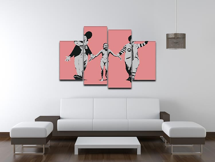 Banksy Mickey and Ronald Red 4 Split Panel Canvas - Canvas Art Rocks - 3