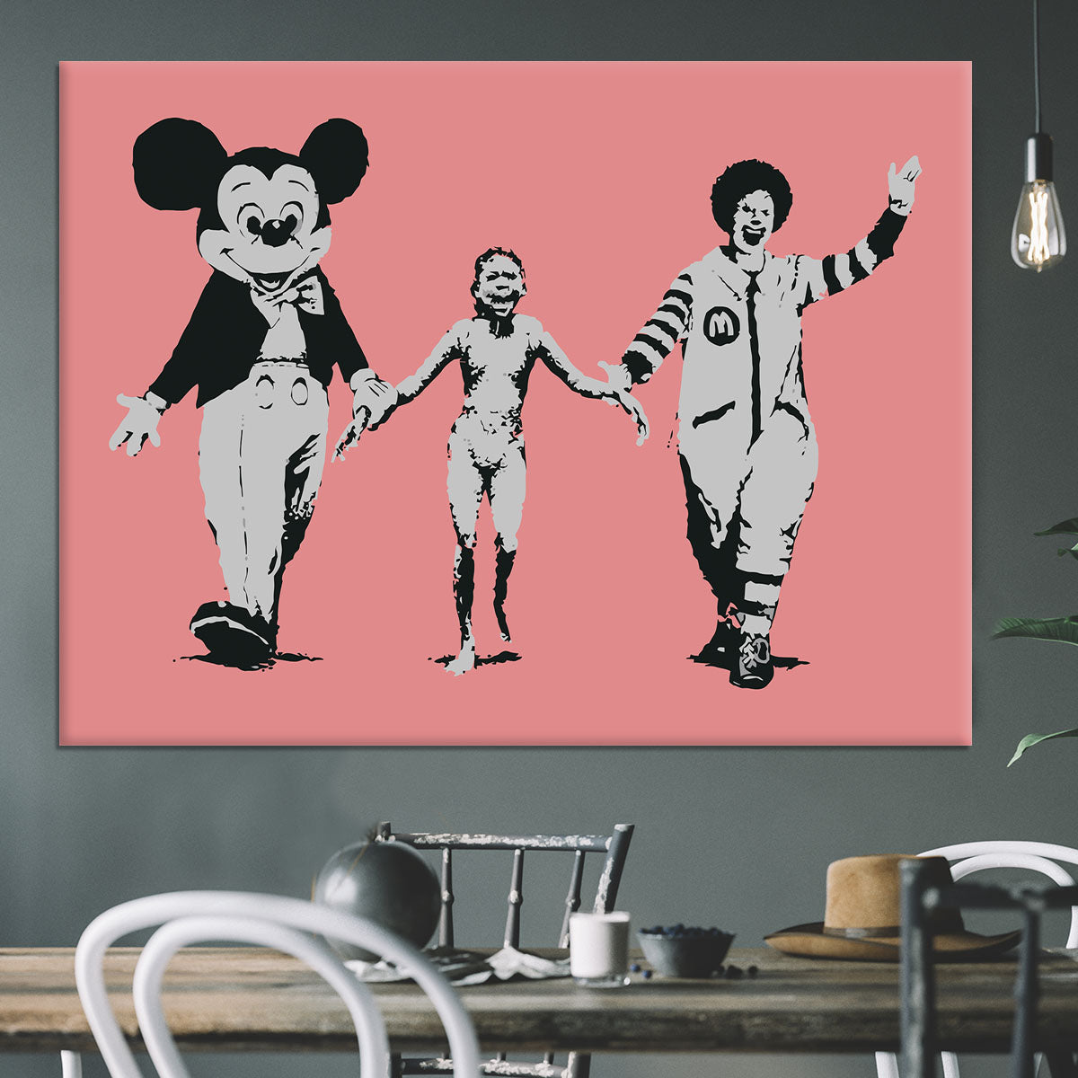 Banksy Mickey and Ronald Red Canvas Print or Poster - Canvas Art Rocks - 3