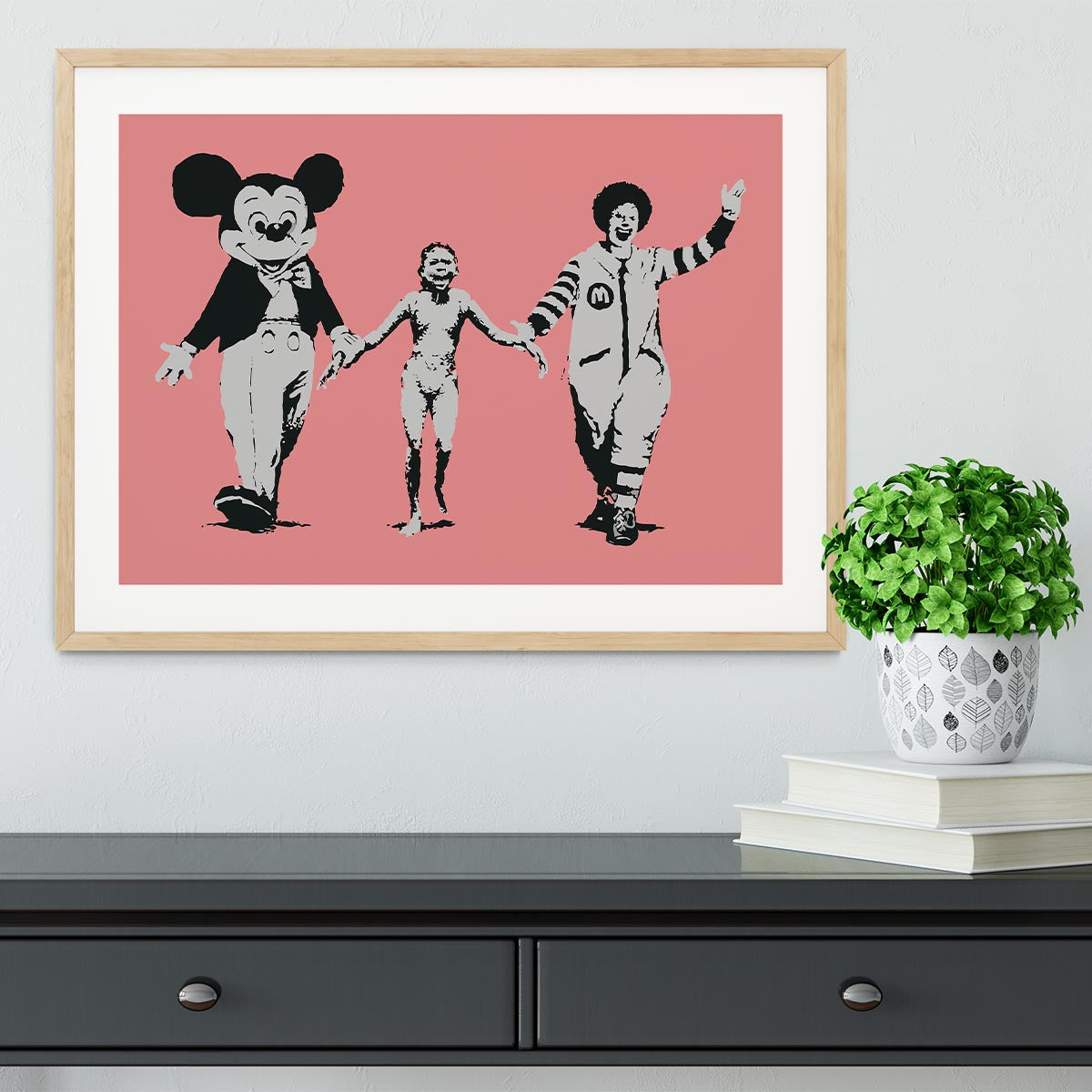 Banksy Mickey and Ronald Red Framed Print - Canvas Art Rocks - 3