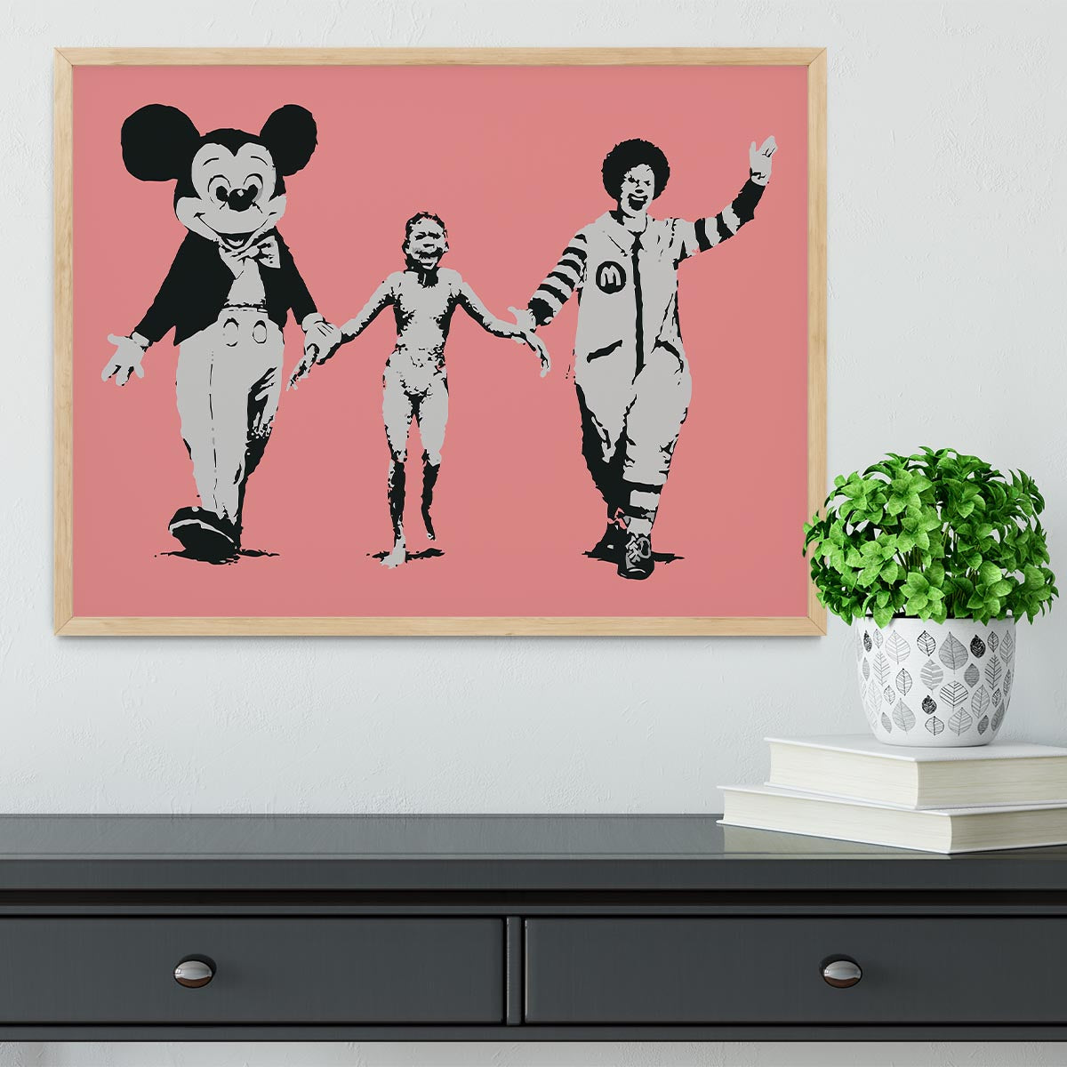 Banksy Mickey and Ronald Red Framed Print - Canvas Art Rocks - 4