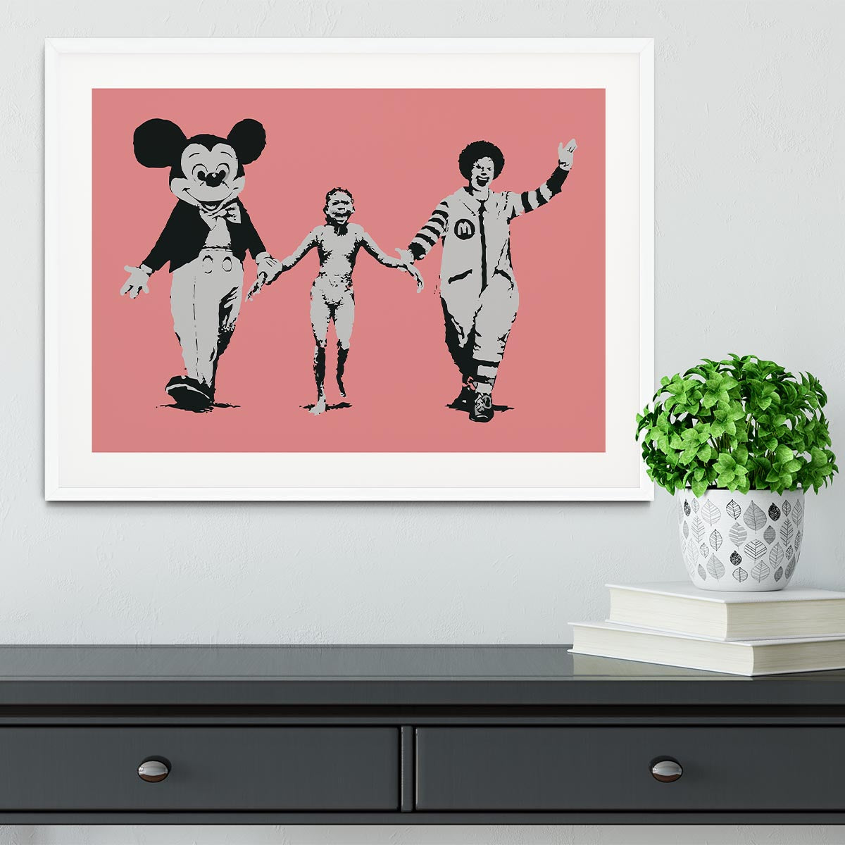 Banksy Mickey and Ronald Red Framed Print - Canvas Art Rocks - 5