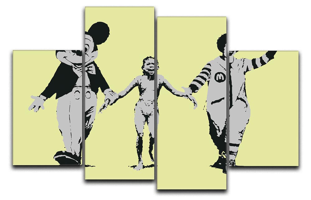 Banksy Mickey and Ronald Yellow 4 Split Panel Canvas - Canvas Art Rocks - 1