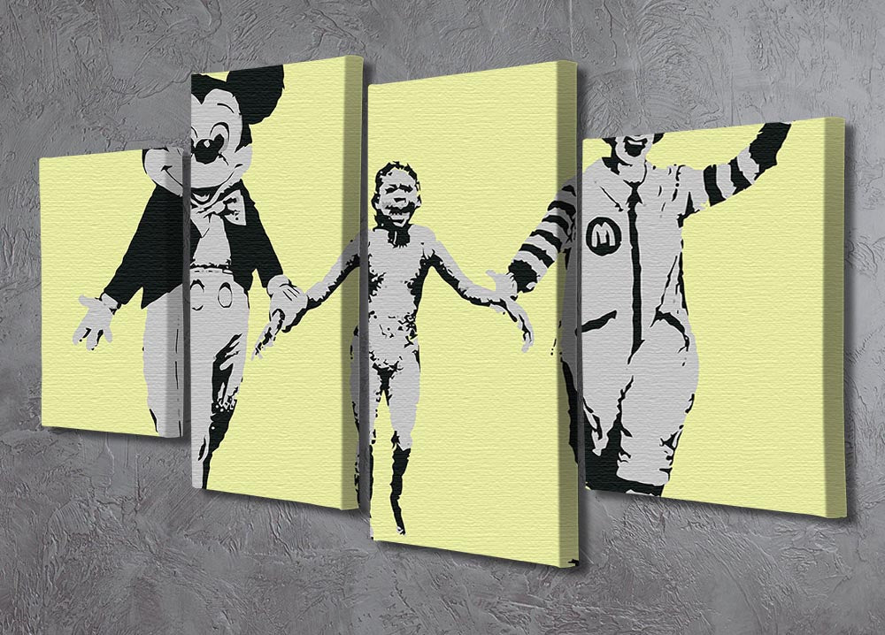 Banksy Mickey and Ronald Yellow 4 Split Panel Canvas - Canvas Art Rocks - 2