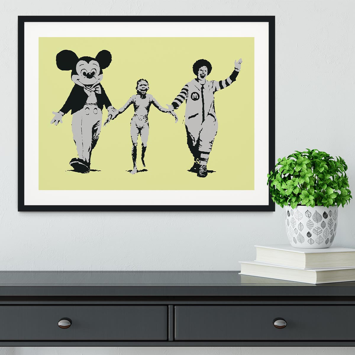 Banksy Mickey and Ronald Yellow Framed Print - Canvas Art Rocks - 1