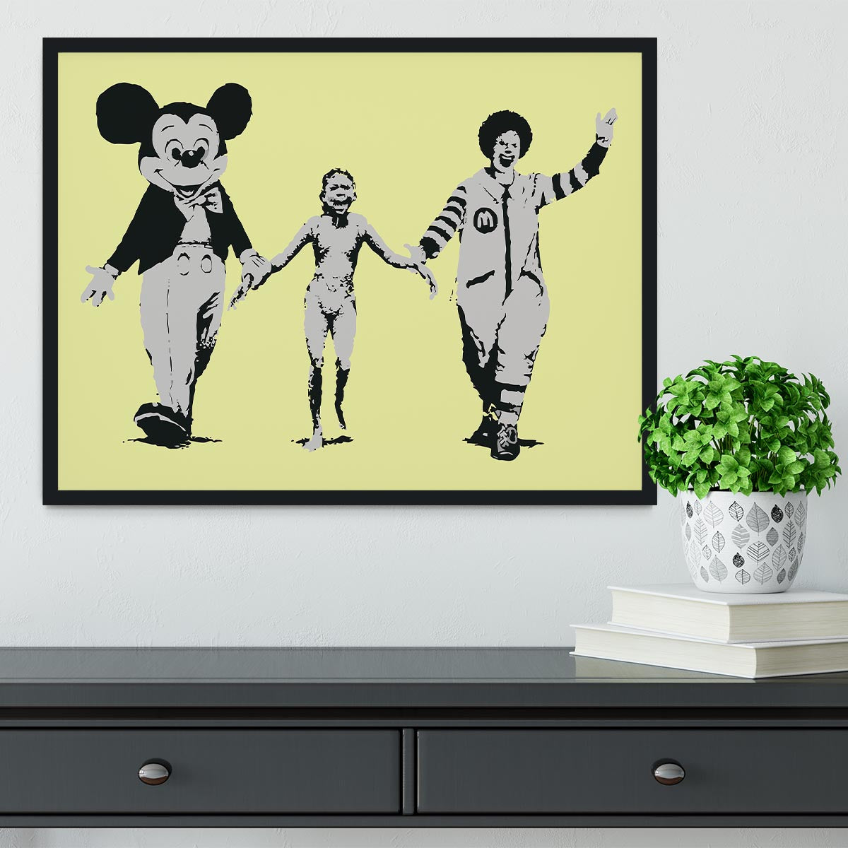 Banksy Mickey and Ronald Yellow Framed Print - Canvas Art Rocks - 2