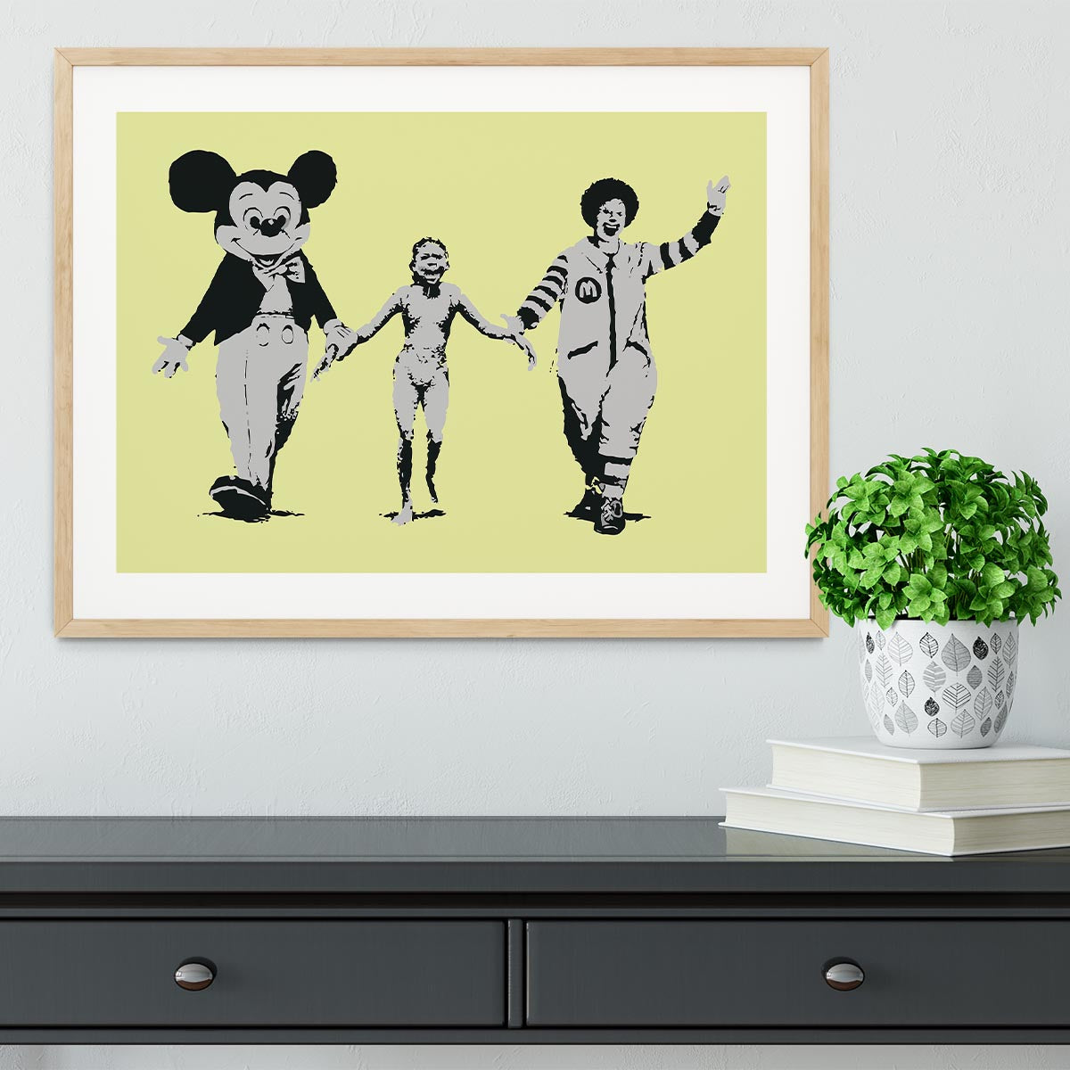 Banksy Mickey and Ronald Yellow Framed Print - Canvas Art Rocks - 3