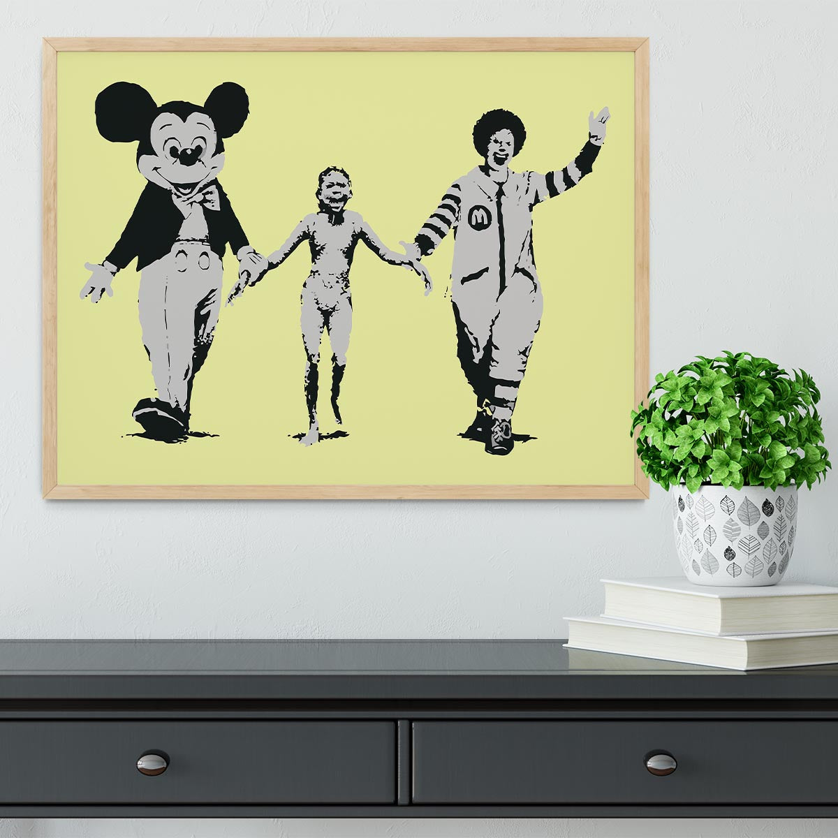 Banksy Mickey and Ronald Yellow Framed Print - Canvas Art Rocks - 4