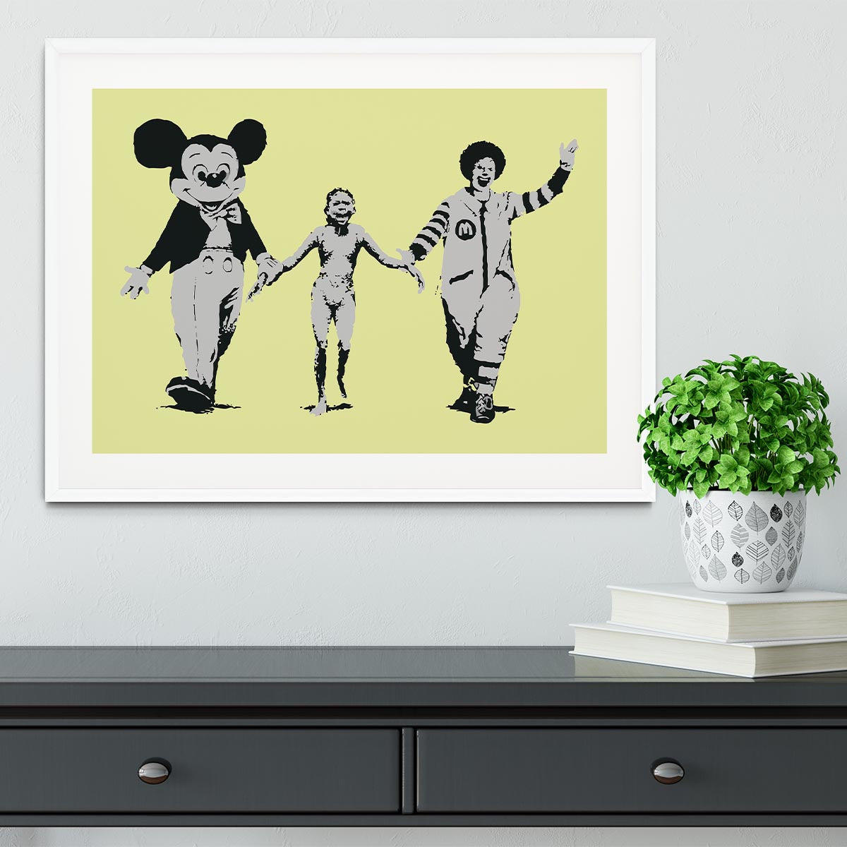 Banksy Mickey and Ronald Yellow Framed Print - Canvas Art Rocks - 5