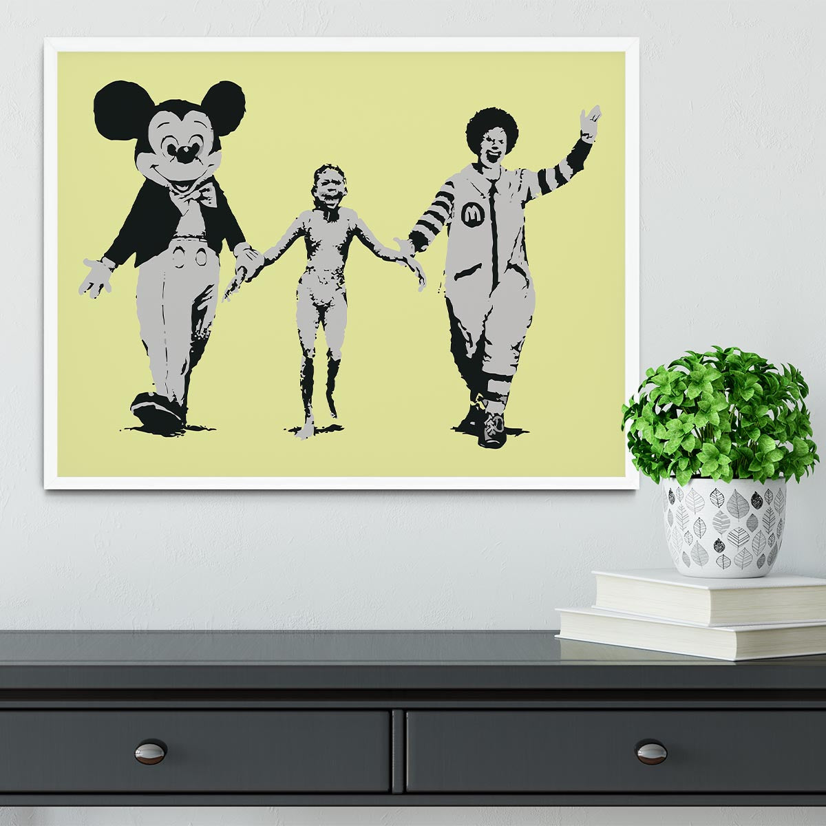 Banksy Mickey and Ronald Yellow Framed Print - Canvas Art Rocks -6