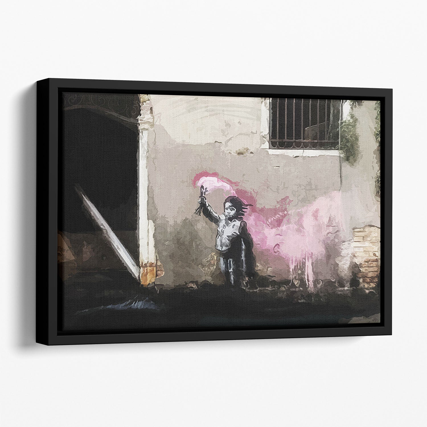 Banksy Migrant Child Venice Floating Framed Canvas - Canvas Art Rocks - 1