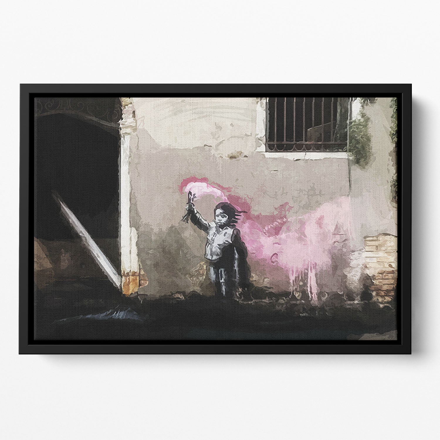 Banksy Migrant Child Venice Floating Framed Canvas - Canvas Art Rocks - 2