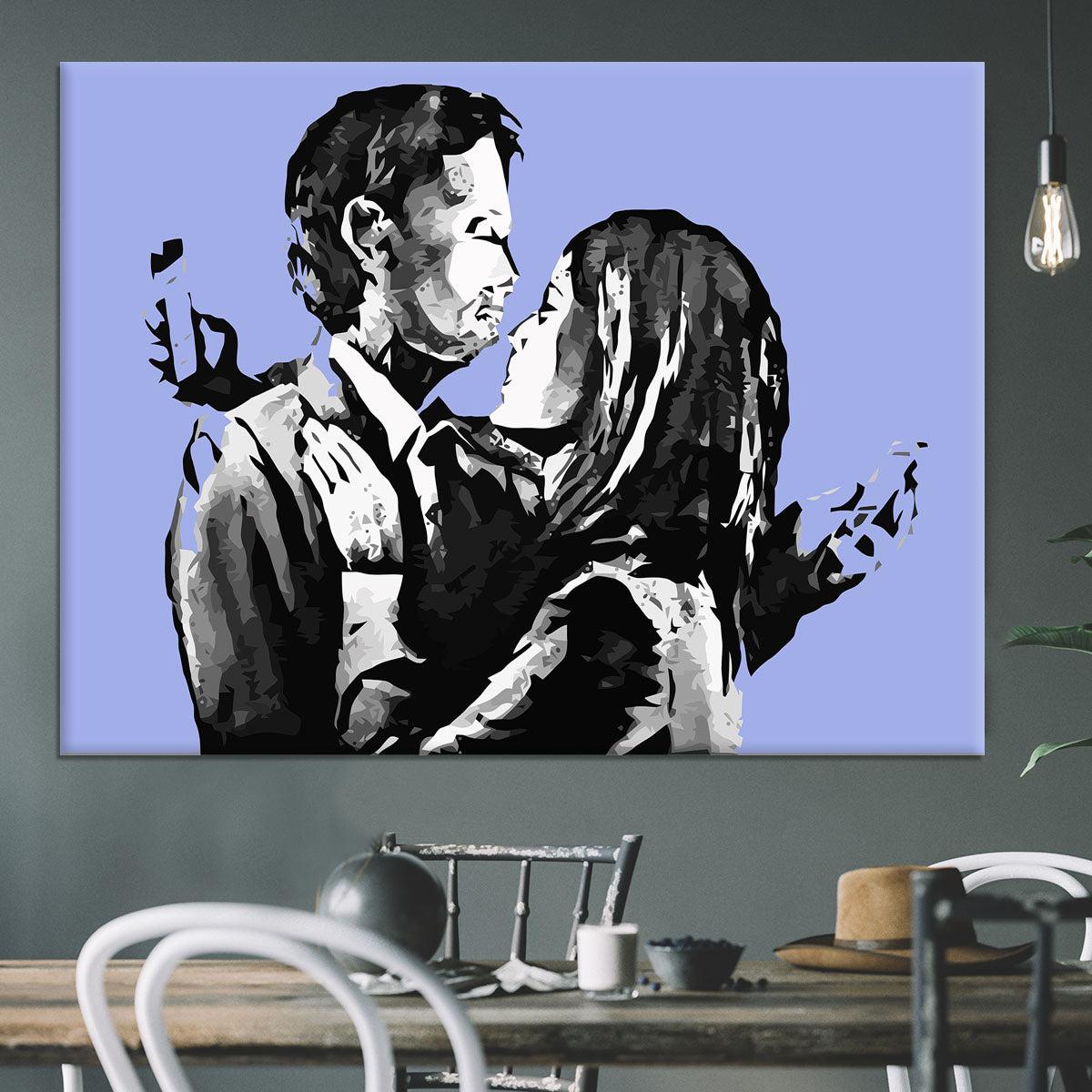 Banksy Mobile Lovers Blue Canvas Print or Poster - Canvas Art Rocks - 3