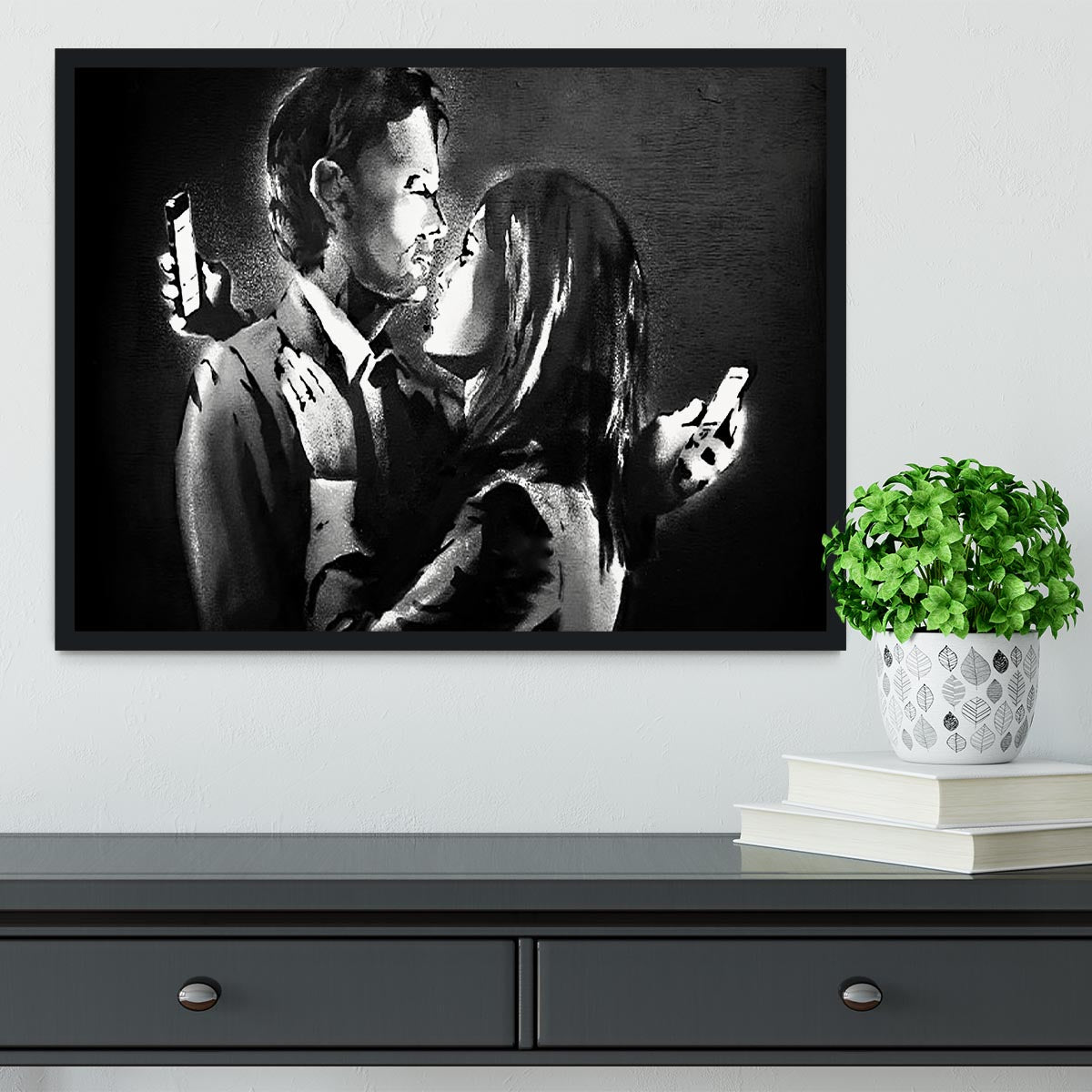 Banksy Mobile Lovers Framed Print - Canvas Art Rocks - 2