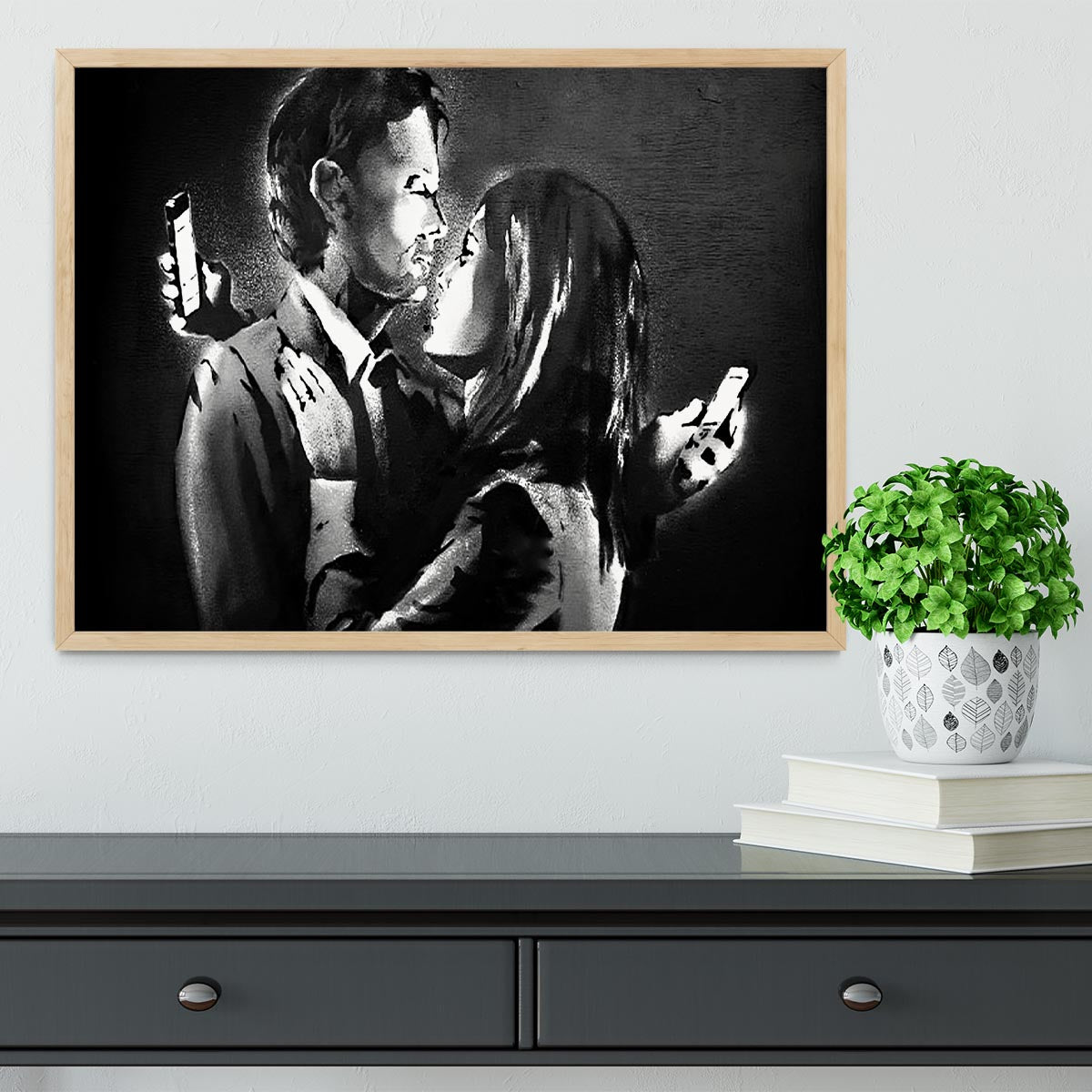 Banksy Mobile Lovers Framed Print - Canvas Art Rocks - 4