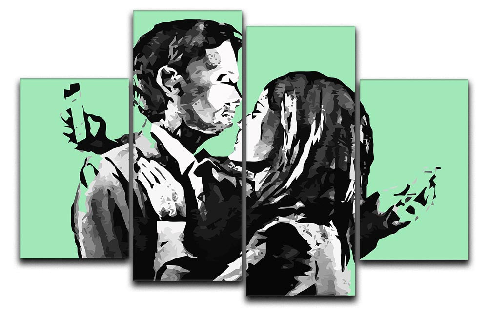 Banksy Mobile Lovers Green 4 Split Panel Canvas - Canvas Art Rocks - 1