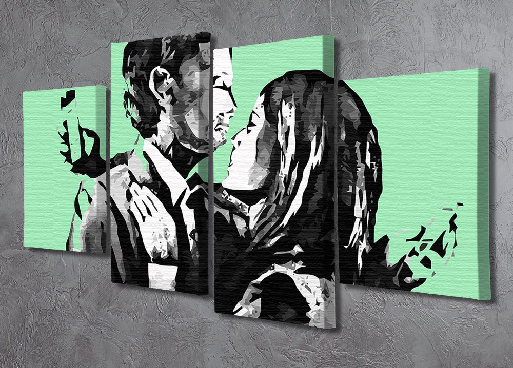 Banksy Mobile Lovers Green 4 Split Panel Canvas - Canvas Art Rocks - 2