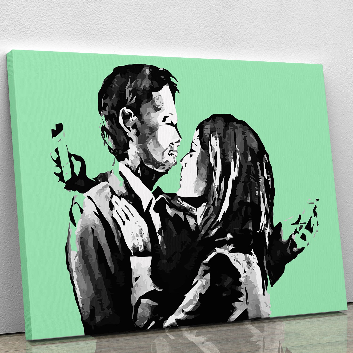 Banksy Mobile Lovers Green Canvas Print or Poster - Canvas Art Rocks - 1
