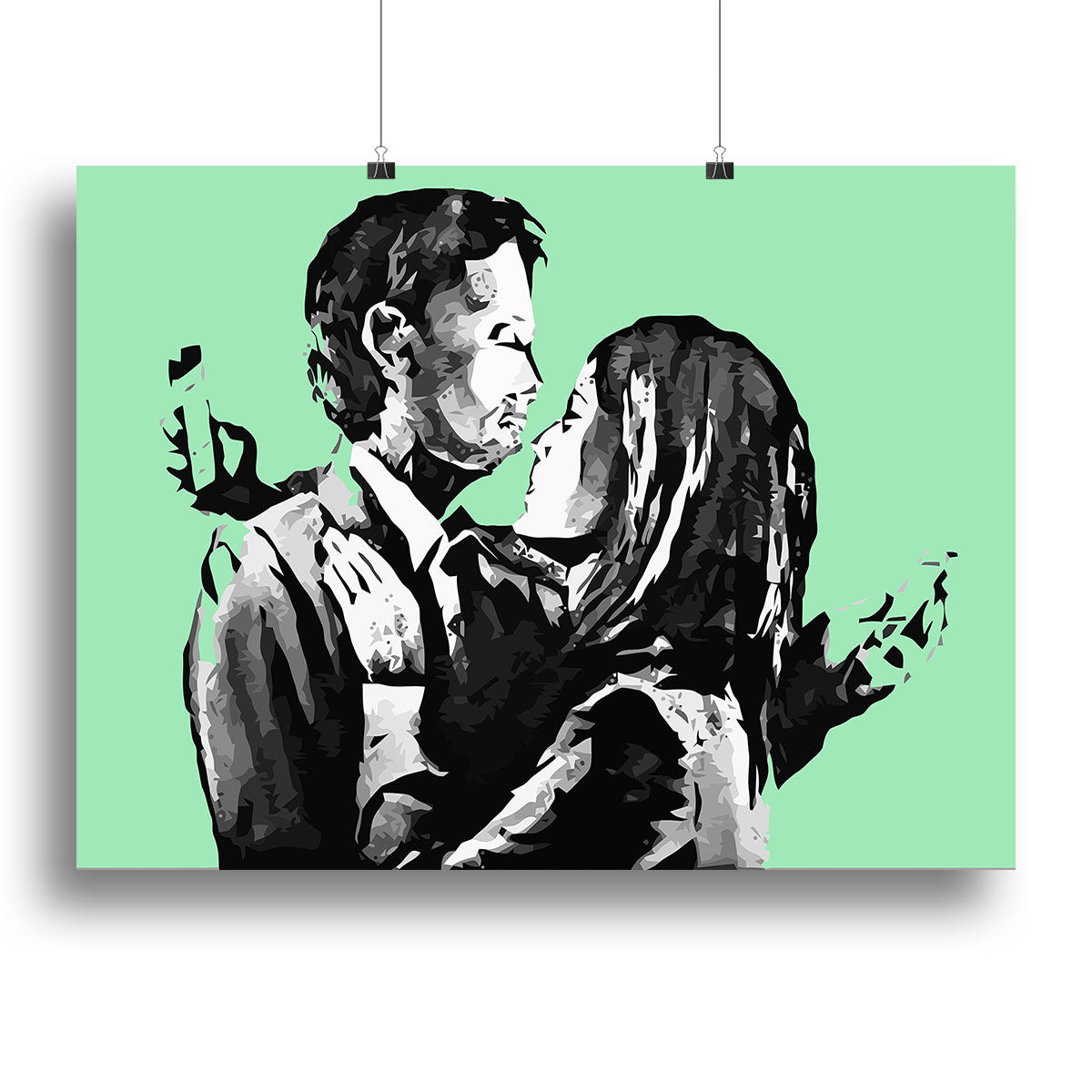 Banksy Mobile Lovers Green Canvas Print or Poster - Canvas Art Rocks - 2