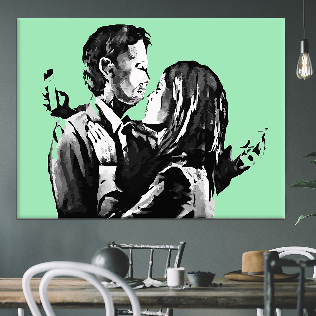 Banksy Mobile Lovers Green Canvas Print or Poster - Canvas Art Rocks - 3